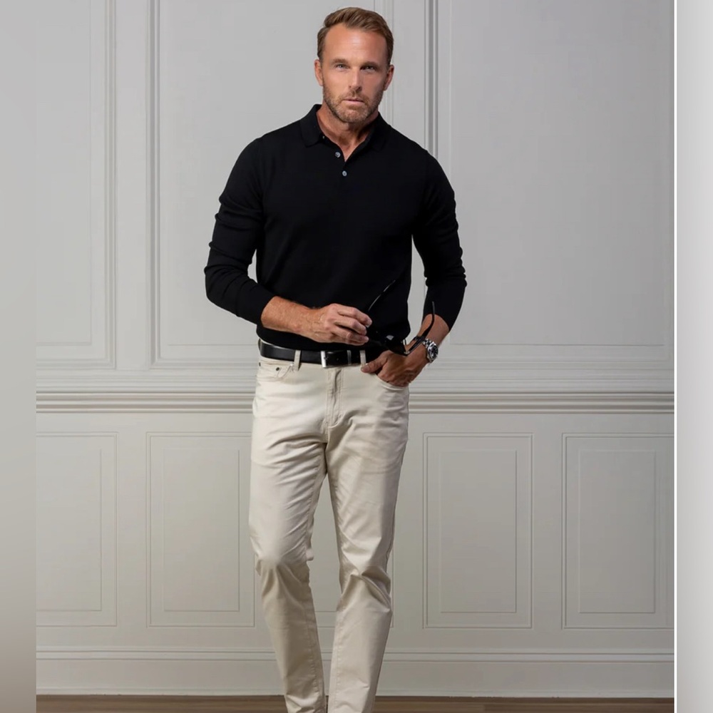 Collars & Co. Bellagio Three Button Long Sleeve Merino Polo Black Size XXL - Picture 3 of 6